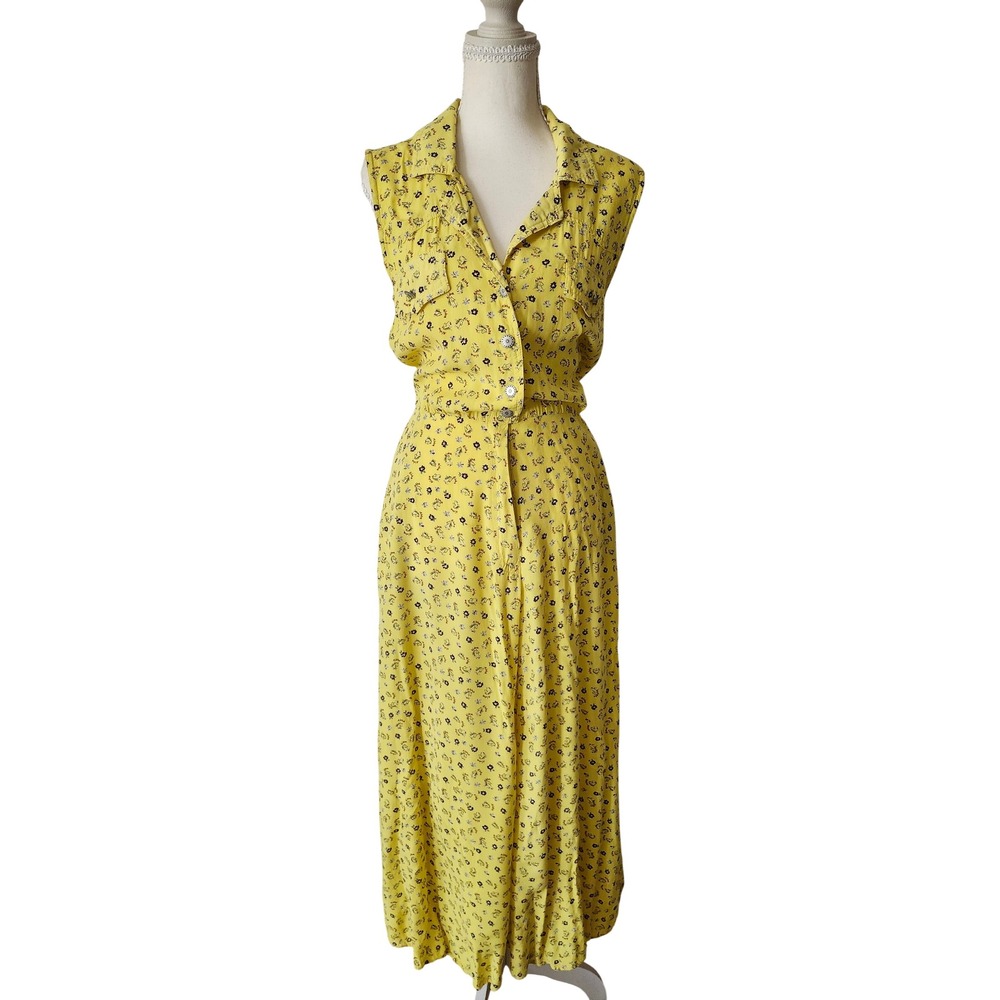 Desert West Sherry Holt Vintage Yellow Aloha Horse Print Maxi Dress Small
